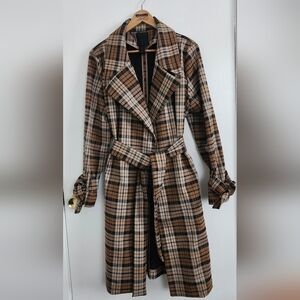 Elegant Brown Plaid Trench Coat for Women